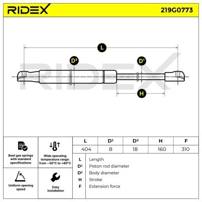 Gas Spring, boot-/cargo area RIDEX 219G0773 219G0773 - photo 6