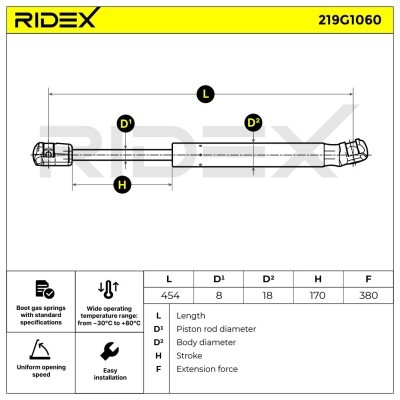 Gas Spring, boot-/cargo area RIDEX 219G1060 219G1060 - photo 7