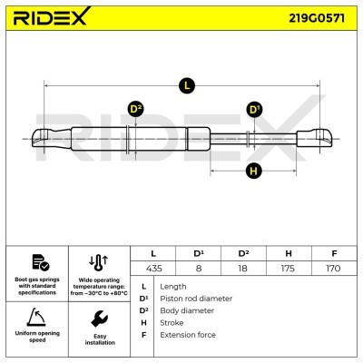 Gas Spring, boot-/cargo area RIDEX 219G0571 219G0571 - photo 7