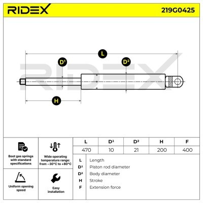 Gas Spring, boot-/cargo area RIDEX 219G0425 219G0425 - photo 4