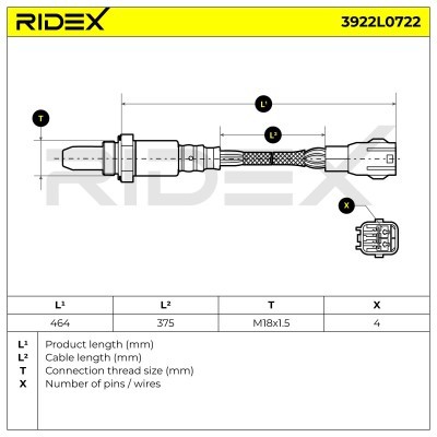 Lambda (Oxygen) Sensor RIDEX 3922L0722 3922L0722 - photo 3
