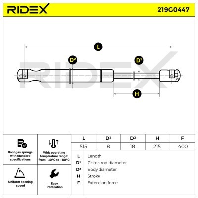 Gas Spring, boot-/cargo area RIDEX 219G0447 219G0447 - photo 6