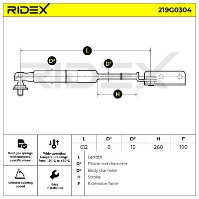Gas Spring, boot-/cargo area RIDEX 219G0304 219G0304 - photo 7