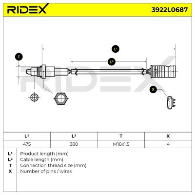 Lambda (Oxygen) Sensor RIDEX 3922L0687 3922L0687 - photo 3