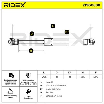 Gas Spring, boot-/cargo area RIDEX 219G0808 219G0808 - photo 6