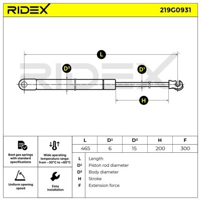 Gas Spring, boot-/cargo area RIDEX 219G0931 219G0931 - photo 6