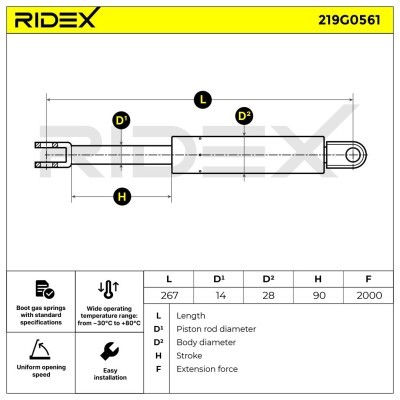 Gas Spring, boot-/cargo area RIDEX 219G0561 219G0561 - photo 5