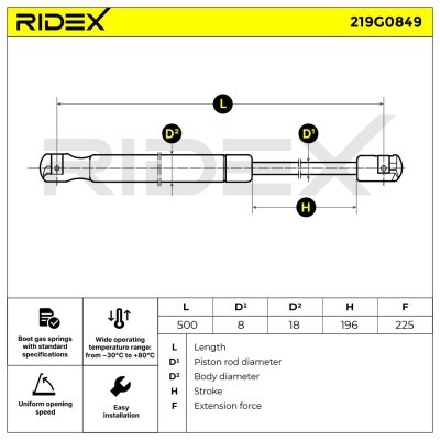 Gas Spring, boot-/cargo area RIDEX 219G0849 219G0849 - photo 12
