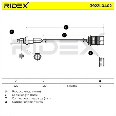 Lambda (Oxygen) Sensor RIDEX 3922L0402 3922L0402 - photo 6