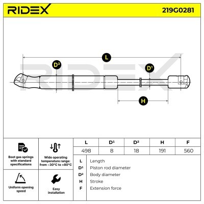 Gas Spring, boot-/cargo area RIDEX 219G0281 219G0281 - photo 7