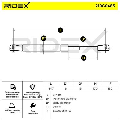 Gas Spring, boot-/cargo area RIDEX 219G0485 219G0485 - photo 6