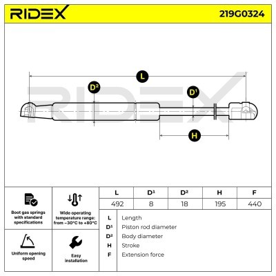 Gas Spring, boot-/cargo area RIDEX 219G0324 219G0324 - photo 7