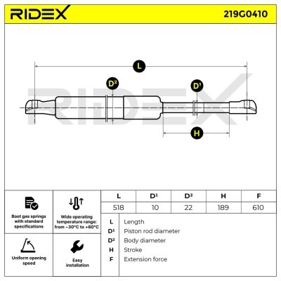 Gas Spring, boot-/cargo area RIDEX 219G0410 219G0410 - photo 6