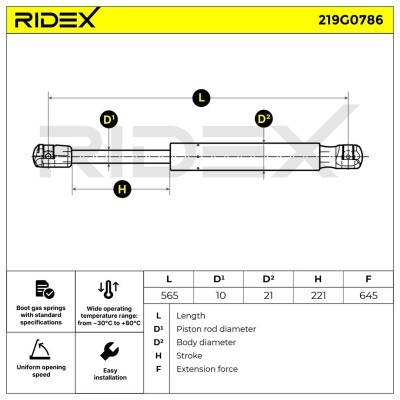 Gas Spring, boot-/cargo area RIDEX 219G0786 219G0786 - photo 6