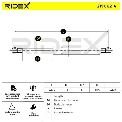 Gas Spring, boot-/cargo area RIDEX 219G0214 219G0214 - photo 7