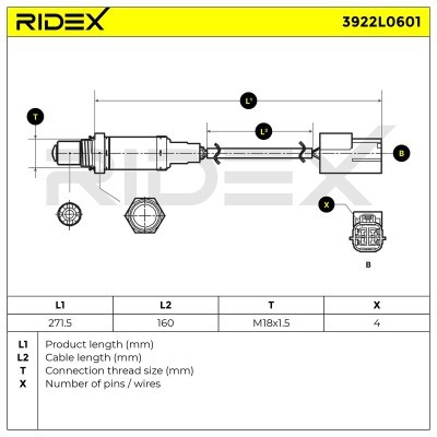 Lambda (Oxygen) Sensor RIDEX 3922L0601 3922L0601 - photo 6