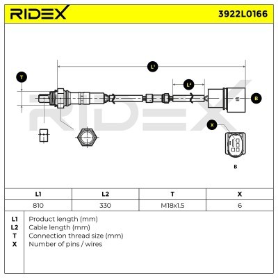 Lambda (Oxygen) Sensor RIDEX 3922L0166 3922L0166 - photo 6