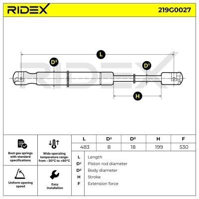 Gas Spring, boot-/cargo area RIDEX 219G0027 219G0027 - photo 7