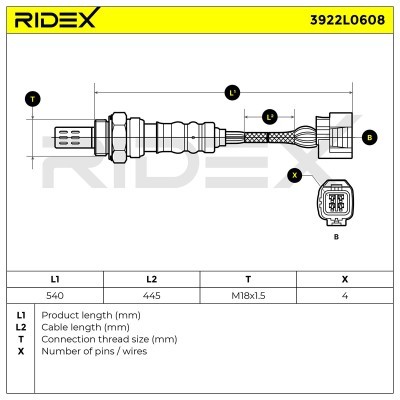 Lambda (Oxygen) Sensor RIDEX 3922L0608 3922L0608 - photo 6