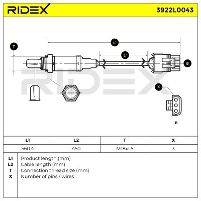 Lambda (Oxygen) Sensor RIDEX 3922L0043 3922L0043 - photo 5