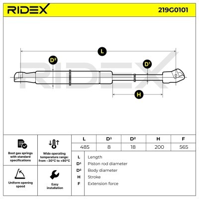 Gas Spring, boot-/cargo area RIDEX 219G0101 219G0101 - photo 7