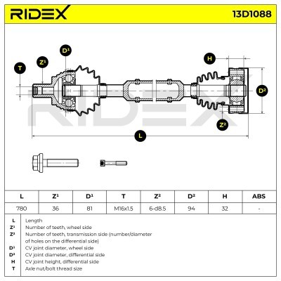 Drive Shaft RIDEX 13D1088 13D1088 - photo 7