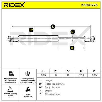 Gas Spring, boot-/cargo area RIDEX 219G0223 219G0223 - photo 7