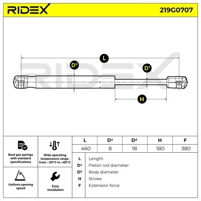 Gas Spring, boot-/cargo area RIDEX 219G0707 219G0707 - photo 6