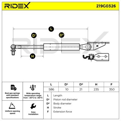 Gas Spring, boot-/cargo area RIDEX 219G0326 219G0326 - photo 6