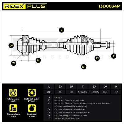 Drive Shaft RIDEX 13D0034P 13D0034P - photo 3