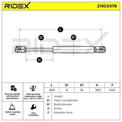 Gas Spring, boot-/cargo area RIDEX 219G0378 219G0378 - photo 7