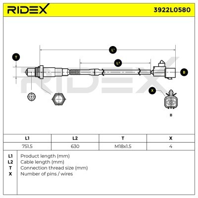 Lambda (Oxygen) Sensor RIDEX 3922L0580 3922L0580 - photo 6
