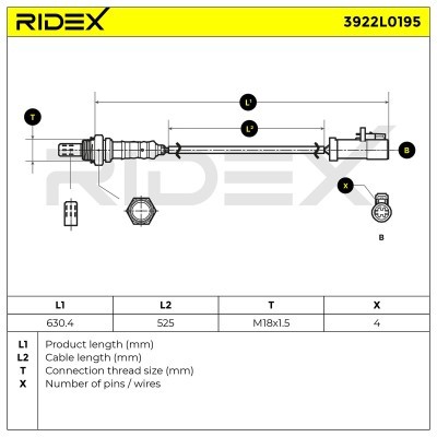 Lambda (Oxygen) Sensor RIDEX 3922L0195 3922L0195 - photo 5
