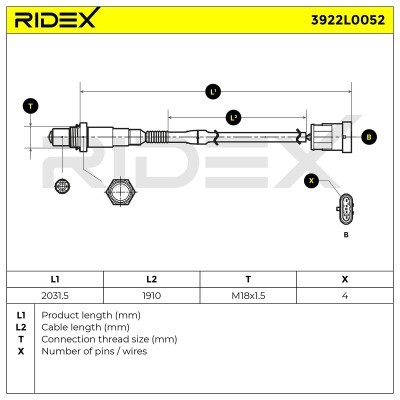 Lambda (Oxygen) Sensor RIDEX 3922L0052 3922L0052 - photo 6