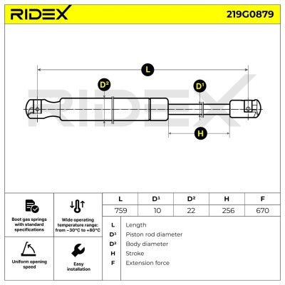 Gas Spring, boot-/cargo area RIDEX 219G0879 219G0879 - photo 6