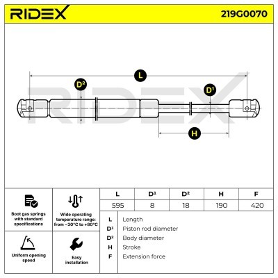 Gas Spring, boot-/cargo area RIDEX 219G0070 219G0070 - photo 4