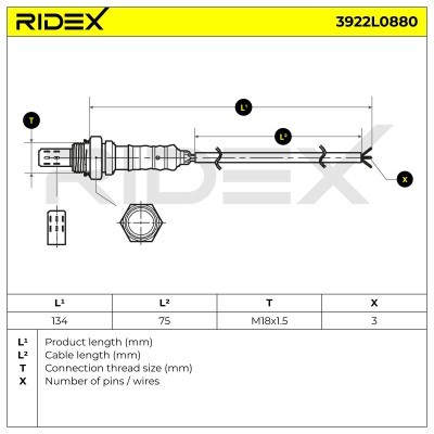 Lambda (Oxygen) Sensor RIDEX 3922L0880 3922L0880 - photo 7