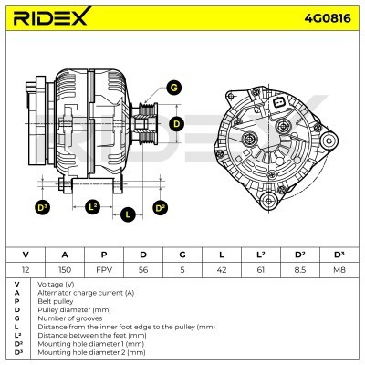 Alternator RIDEX 4G0816 4G0816 - photo 6