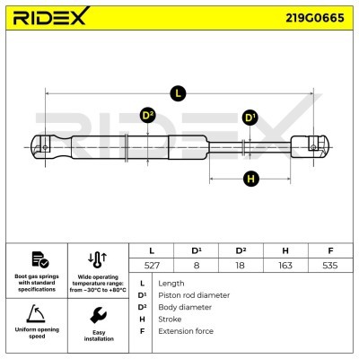 Gas Spring, boot-/cargo area RIDEX 219G0665 219G0665 - photo 6