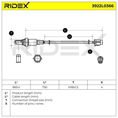 Lambda (Oxygen) Sensor RIDEX 3922L0366 3922L0366 - photo 7