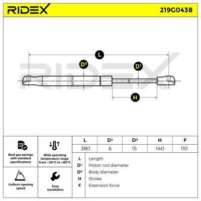 Gas Spring, boot-/cargo area RIDEX 219G0438 219G0438 - photo 6