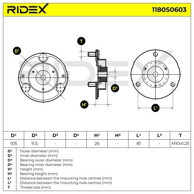 Strut Support Bearing Front RIDEX 1180S0603 1180S0603 - photo 5