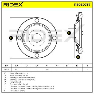 Strut Support Bearing Front RIDEX 1180S0753 1180S0753 - photo 4