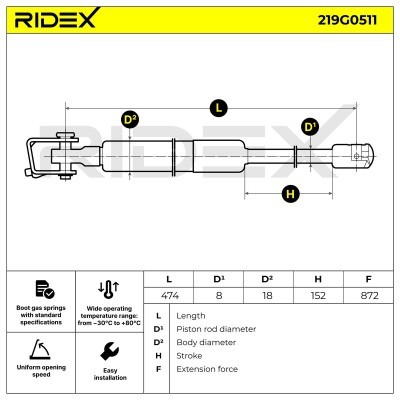 Gas Spring, boot-/cargo area RIDEX 219G0511 219G0511 - photo 12