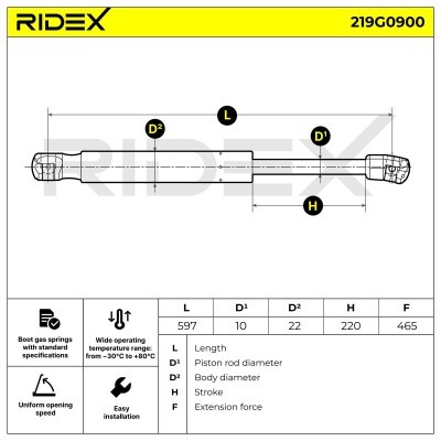 Gas Spring, boot-/cargo area RIDEX 219G0900 219G0900 - photo 7