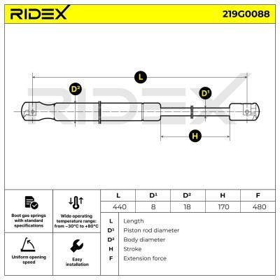 Gas Spring, boot-/cargo area RIDEX 219G0088 219G0088 - photo 7