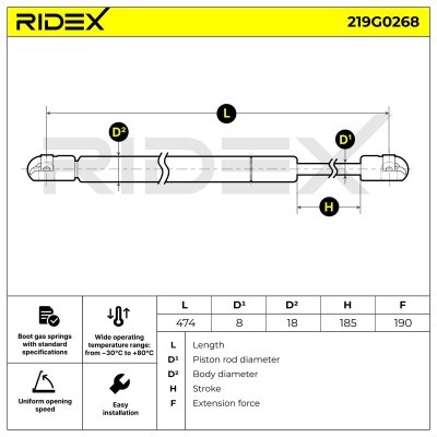 Gas Spring, boot-/cargo area RIDEX 219G0268 219G0268 - photo 7