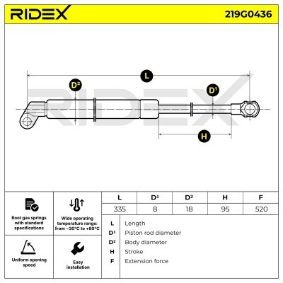 Gas Spring, boot-/cargo area RIDEX 219G0436 219G0436 - photo 6