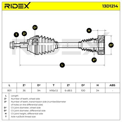 Drive Shaft RIDEX 13D1214 13D1214 - photo 8