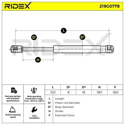 Gas Spring, boot-/cargo area RIDEX 219G0778 219G0778 - photo 7